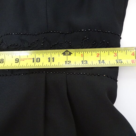 Vintage John Roberts Women Black Beaded Waist Midi Dress Size 6 Square Neck - Picture 11 of 14